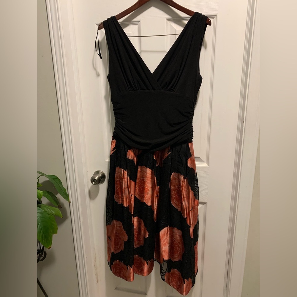 LAURA Black and Peach Floral Dress Size 12